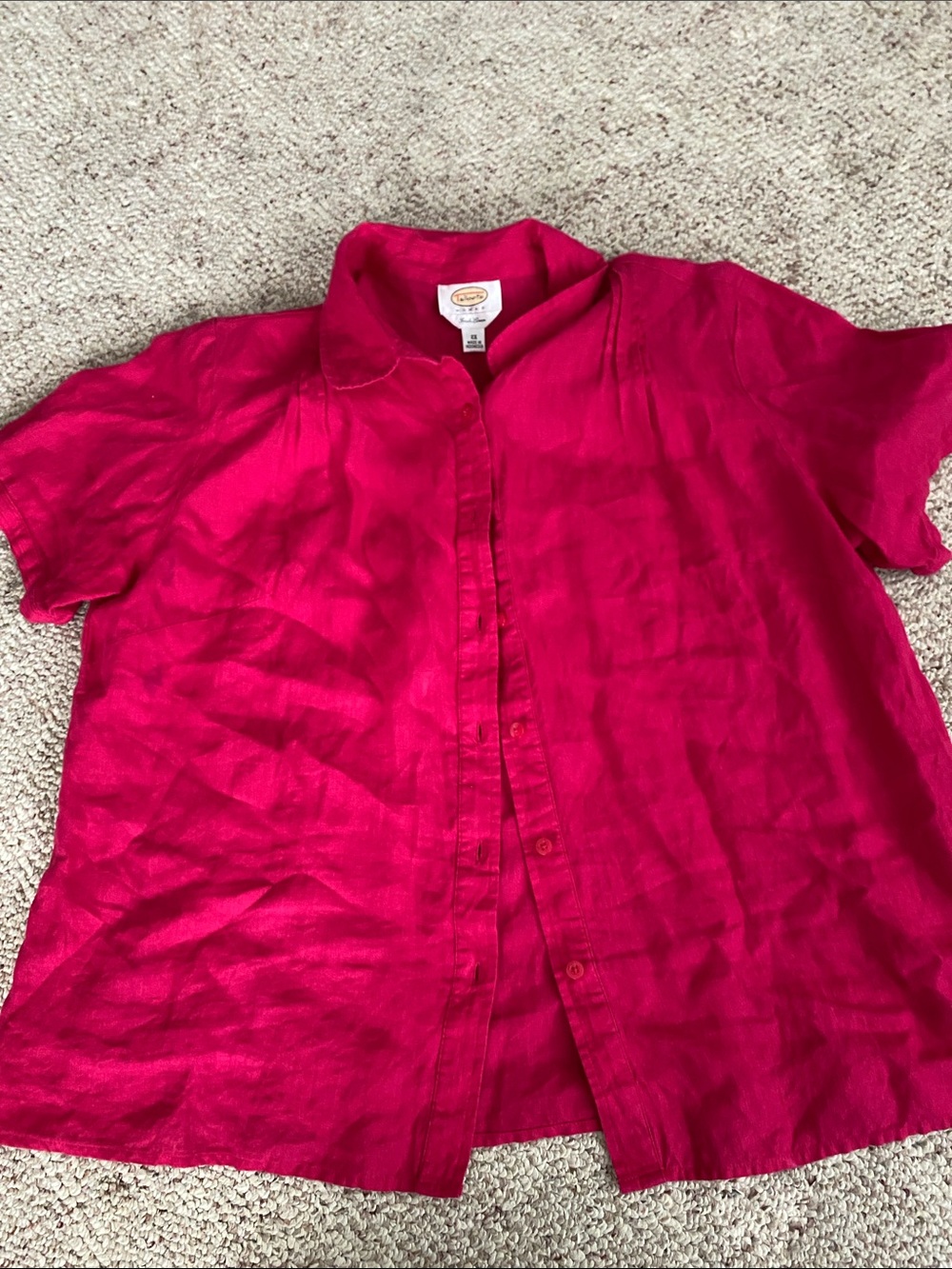 Talbots Fuchsia Button-Down Irish Linen Short Sleeve Shirt